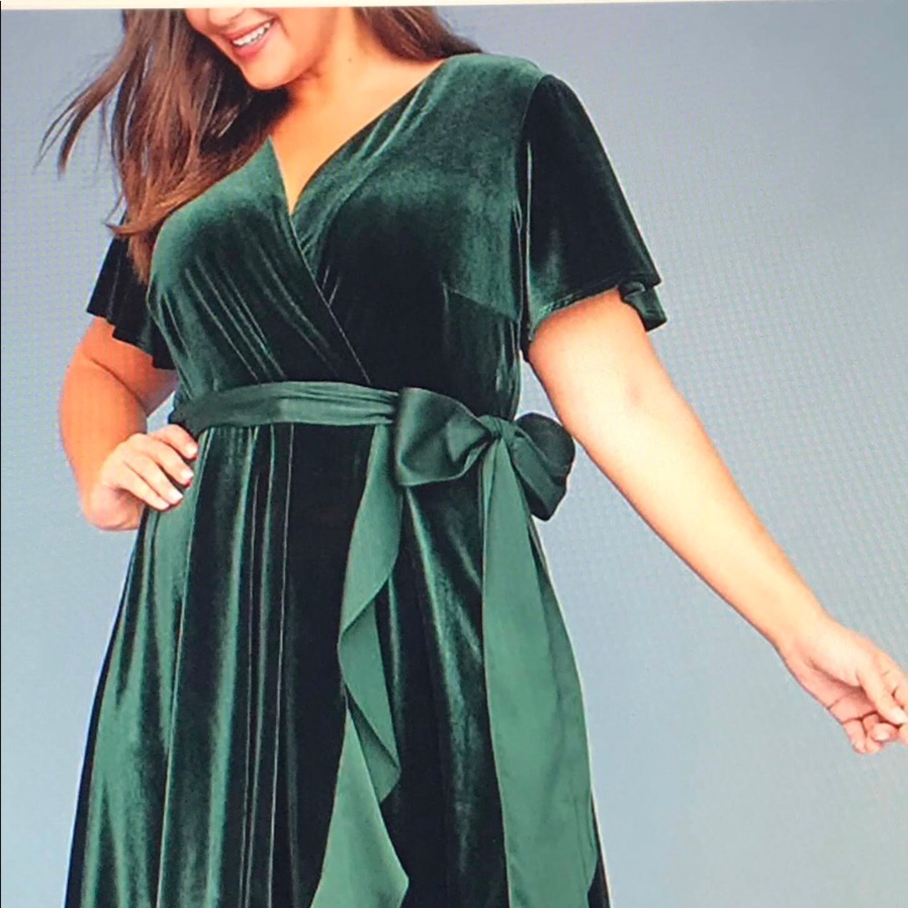 Emerald green velvet dress